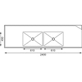 Vogue Dishwasher Inlet Table with Double Bowl Sink 90mm outlet 2400x700x960mmL/H