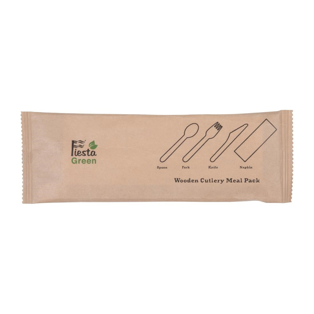 Fiesta Compostable Wooden Cutlery Meal Pack - Fork Knife Spoon Napkin (Pack 250)