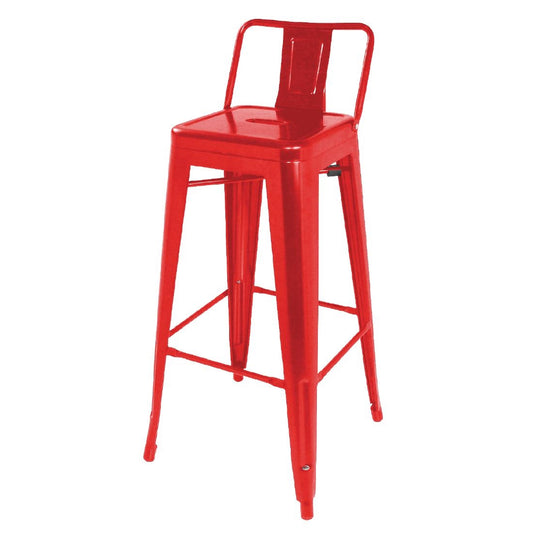 Bolero Red Steel Bistro High Stool with Backrest (Pack 4)