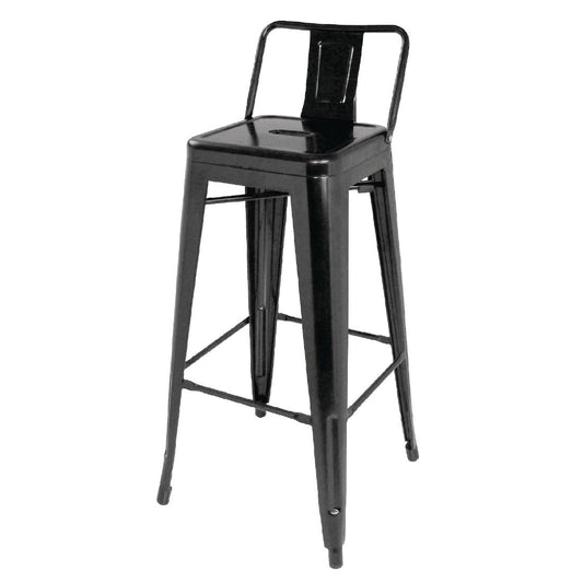 Bolero Black Steel Bistro High Stool with Backrest (Pack 4)