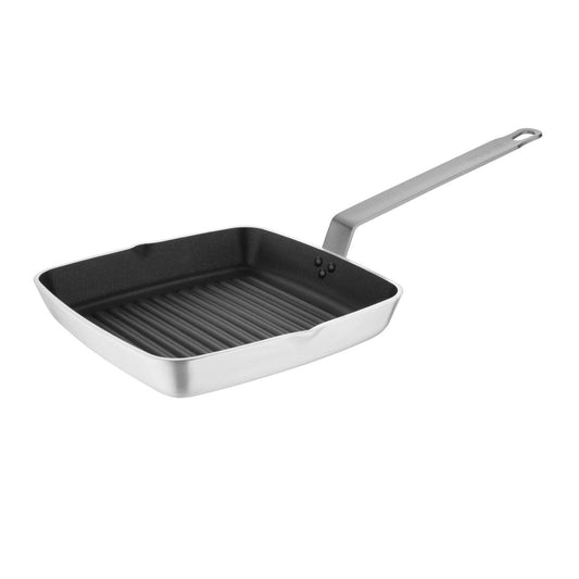 Vogue Non Stick Square Ribbed Skillet Pan Teflon Platinum Plus - 240mm 9 1/2"