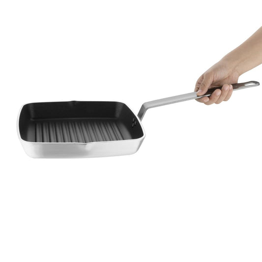 Vogue Non Stick Square Ribbed Skillet Pan Teflon Platinum Plus - 240mm 9 1/2"