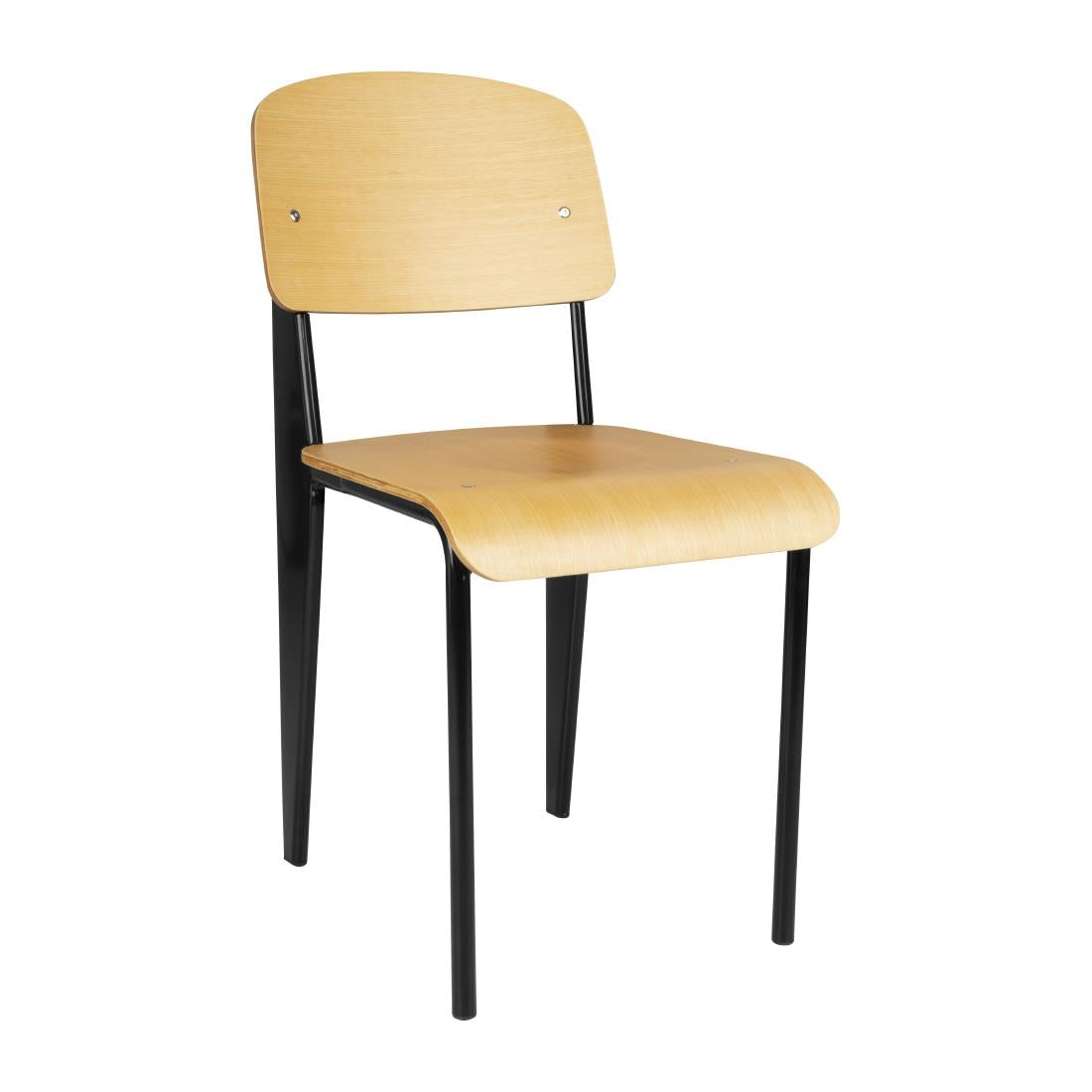 Bolero Wooden Dining Chair with Black Steel Frame (Pack 4)