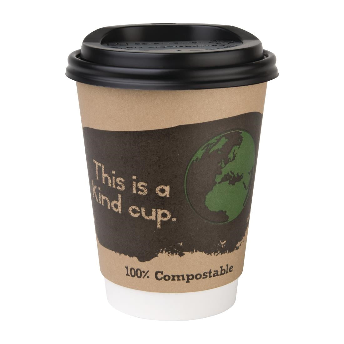 Fiesta Compostable Lid for Hot Cups- Black 12oz/16oz (Sleeve 50)