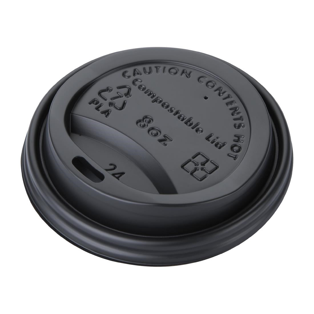 Fiesta Compostable Lid for Hot Cups- Black 8oz (Sleeve 50)