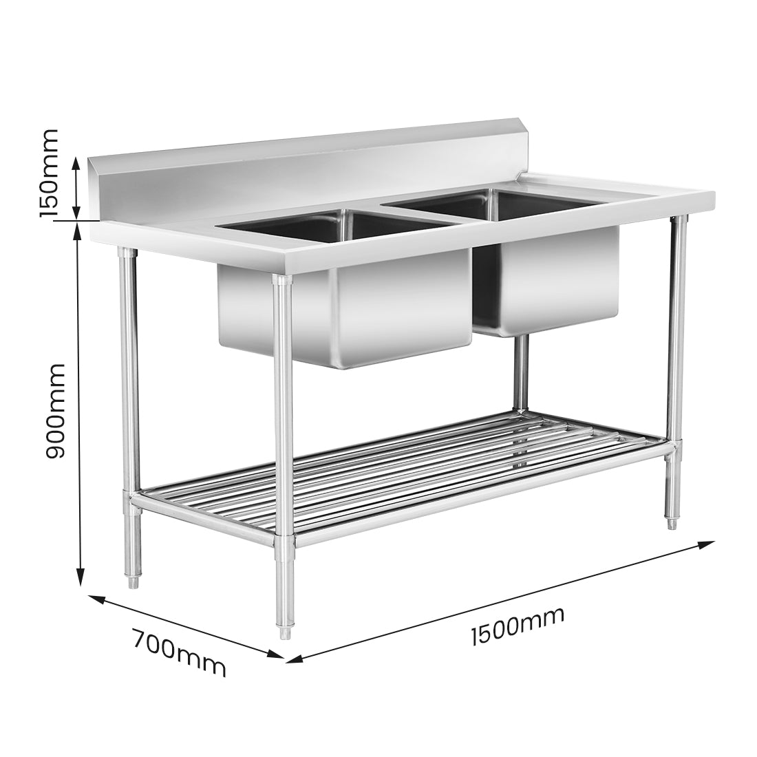 Modular System Double Centre Sink Bench with Pot Undershelf - DSB7-1500C/A