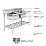 Double Left Sink Bench with Pot Undershelf DSB7-1500L/A