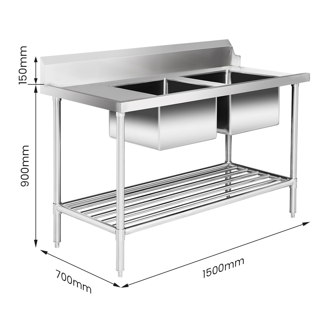 Right Inlet Double Sink Dishwasher Bench - DSBD7-1500R/A