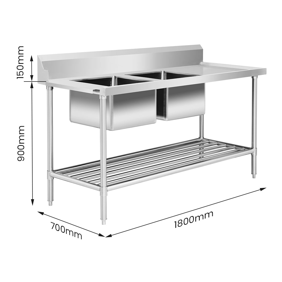 Left Inlet Double Sink Dishwasher Bench DSBD7-1800L/A