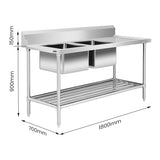 Left Inlet Double Sink Dishwasher Bench DSBD7-1800L/A