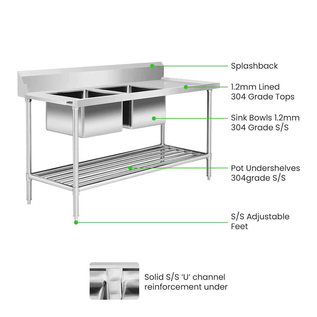 Left Inlet Double Sink Dishwasher Bench DSBD7-1800L/A