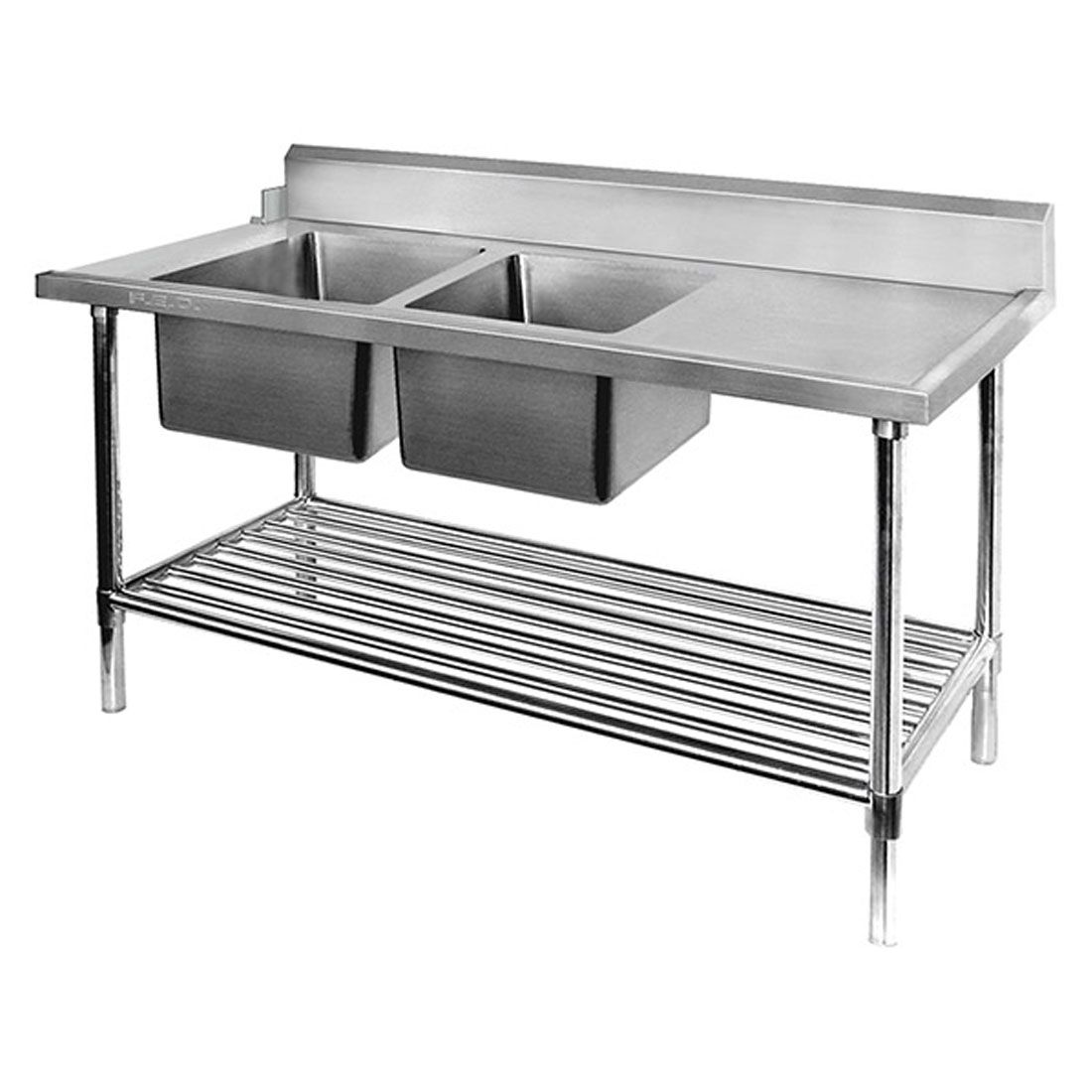 Left Inlet Double Sink Dishwasher Bench - DSBD7-1500L/A