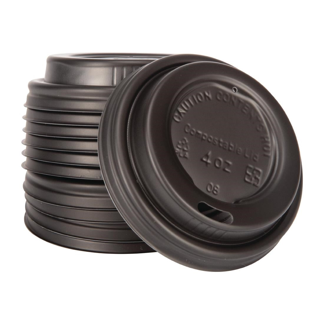 Fiesta Compostable Lid for Hot Cups- Black 4oz (Sleeve 50)