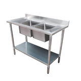 Economic 304 Grade SS Centre Double Sink Bench 2400x700x900 with two 610x400x250 sinks 2400-7-DSBC