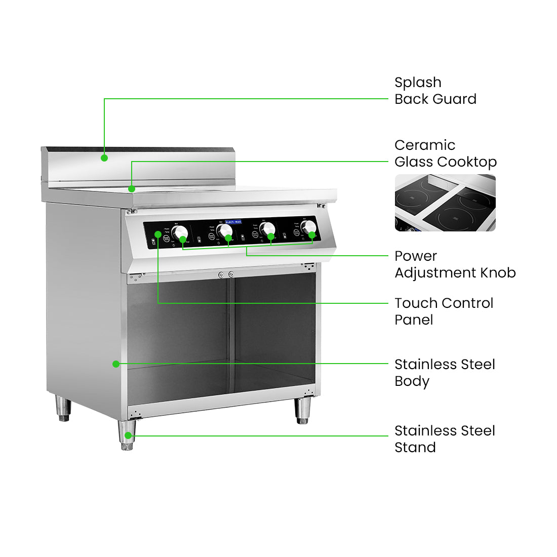 Electmax 700 Series Induction 4-Burner Cooker with Splashback EIC7-800P