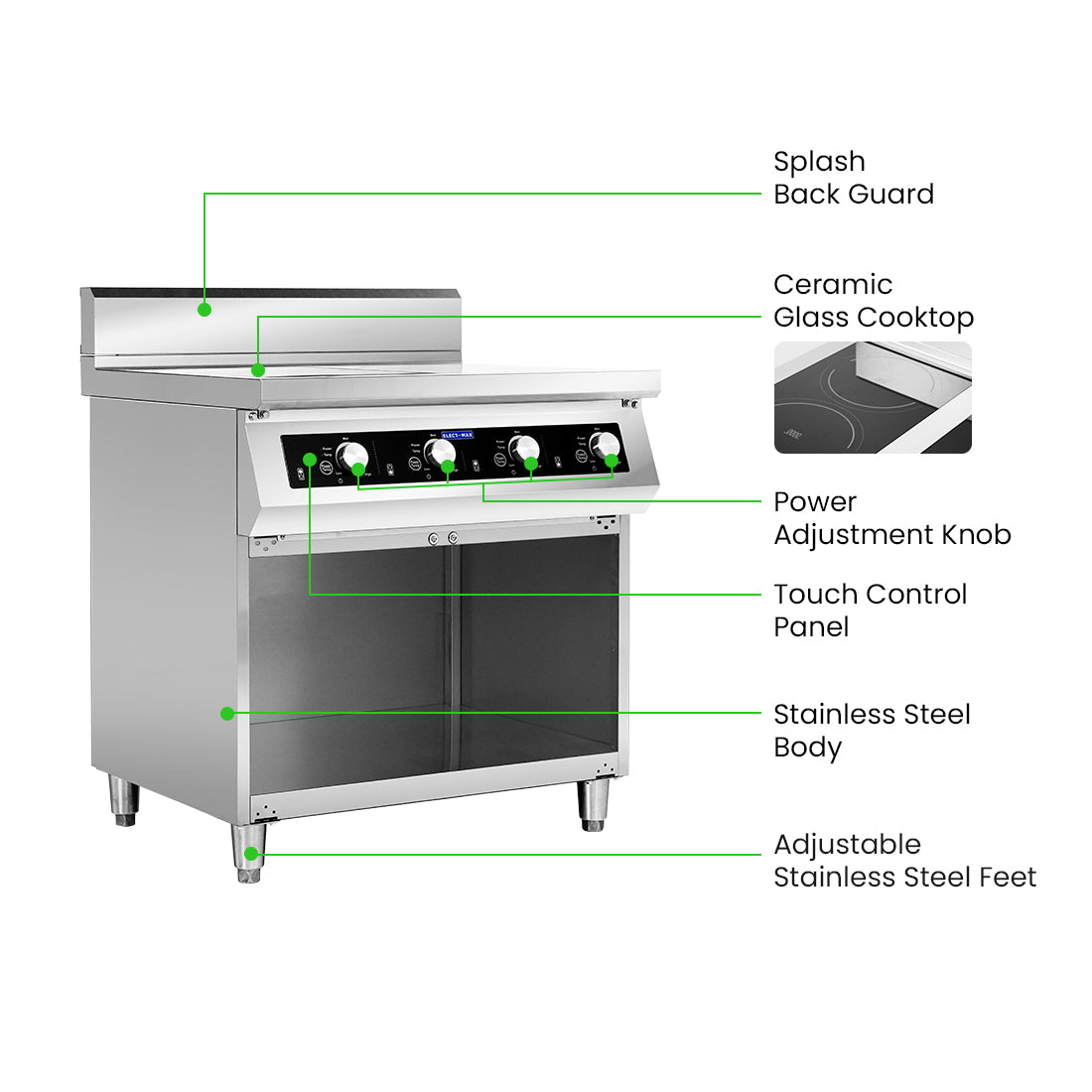 ElectMax 900 Series Induction 4 Burner Cooker with Splashback EIC9-800P