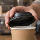 PakMax BLACK 80mm PS Plastic Coffee Cup Enclosure Lid - PSEL-80BK-LID