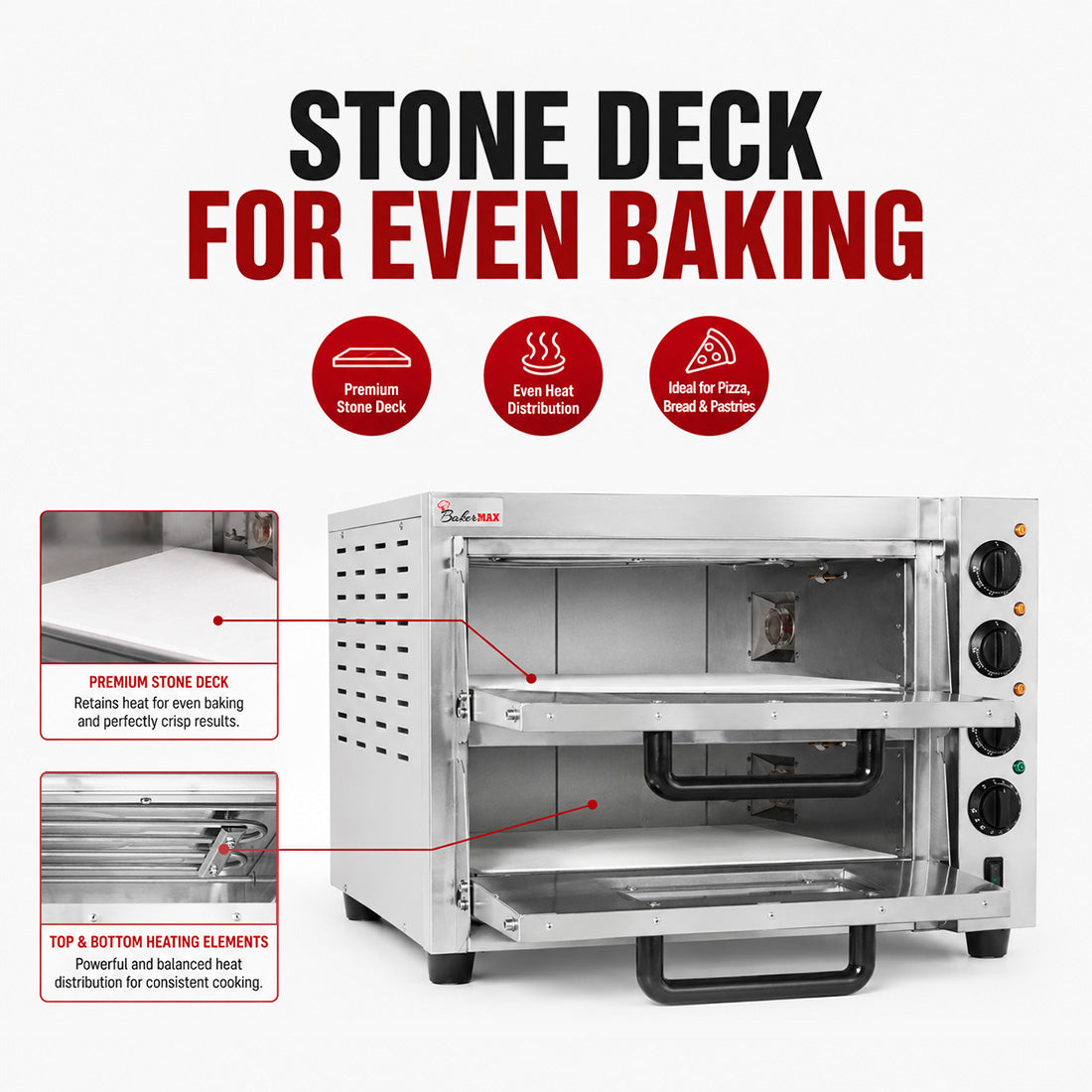 BakerMax Compact Countertop Double Deck Electric Pizza Oven - EP-2T