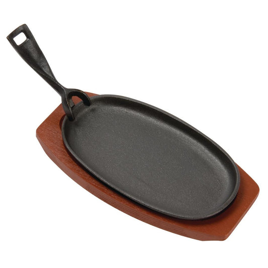 Cast Iron Sizzler & Wooden Stand - 9.5x5.5"