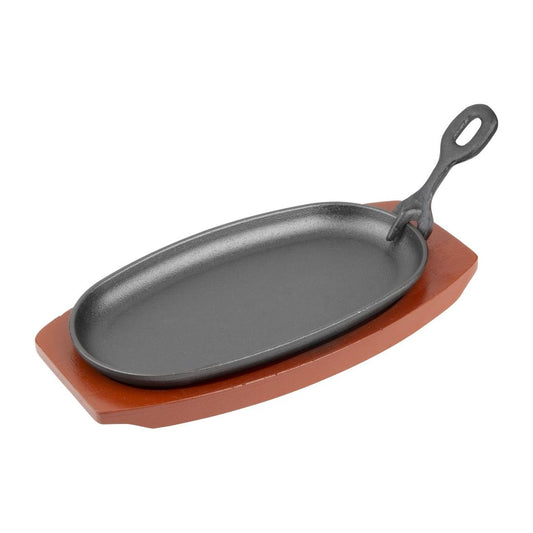 Cast Iron Sizzler & Wooden Stand - 9.5x5.5"