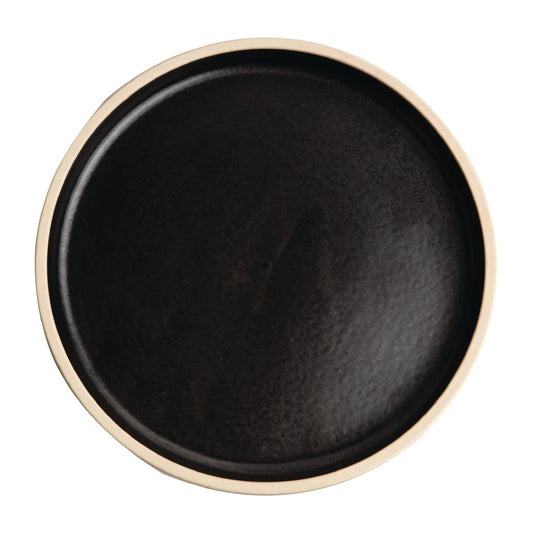 Olympia Canvas Flat Round Plate Unglazed Edge Delhi Black - 180mm (Box 6)