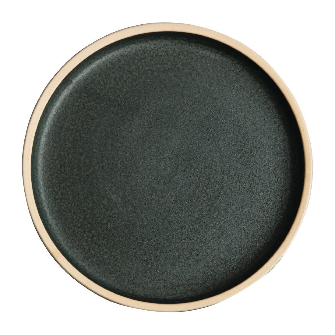 Olympia Canvas Flat Round Plate Unglazed Edge Green Verdigris - 180mm (Box 6)