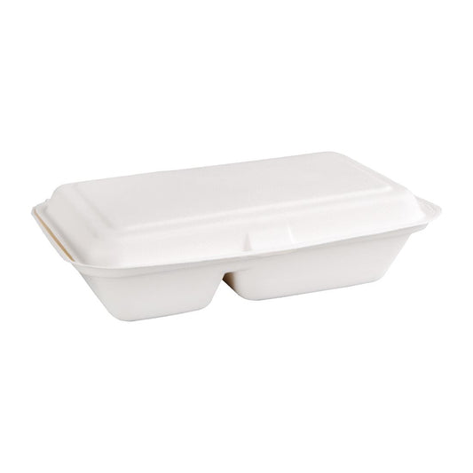 Fiesta Compostable Bagasse Food Container 9x6" 2 Compartment (Pack 200)