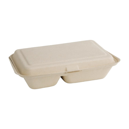 Fiesta Compostable Bagasse Food Container 9x6" 2 Comp Nat Colour (Pack 200)