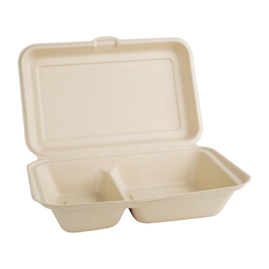 Fiesta Compostable Bagasse Food Container 9x6" 2 Comp Nat Colour (Pack 200)