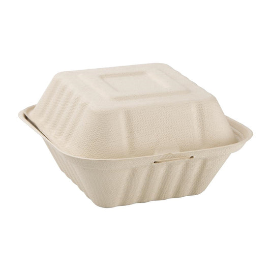 Fiesta Compostable Bagasse Burger Box 81x149x152mm - Natural Colour (Pack 500)