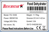 Benchstar Food Dehydrator with 10 trays – FD-10HB
