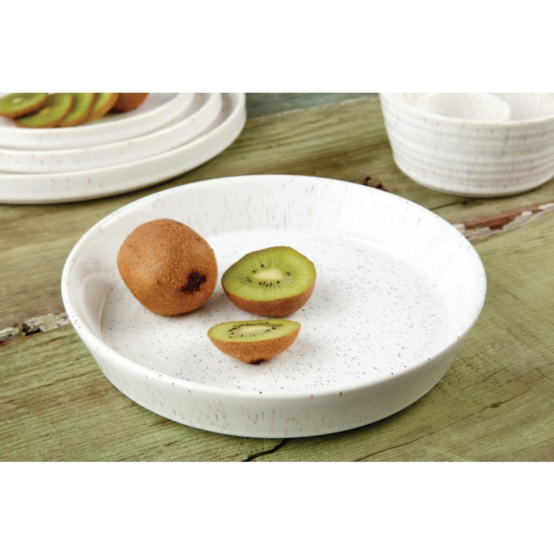 Olympia Cavolo White Speckle Flat Round Bowl - 220mm (Box 4)