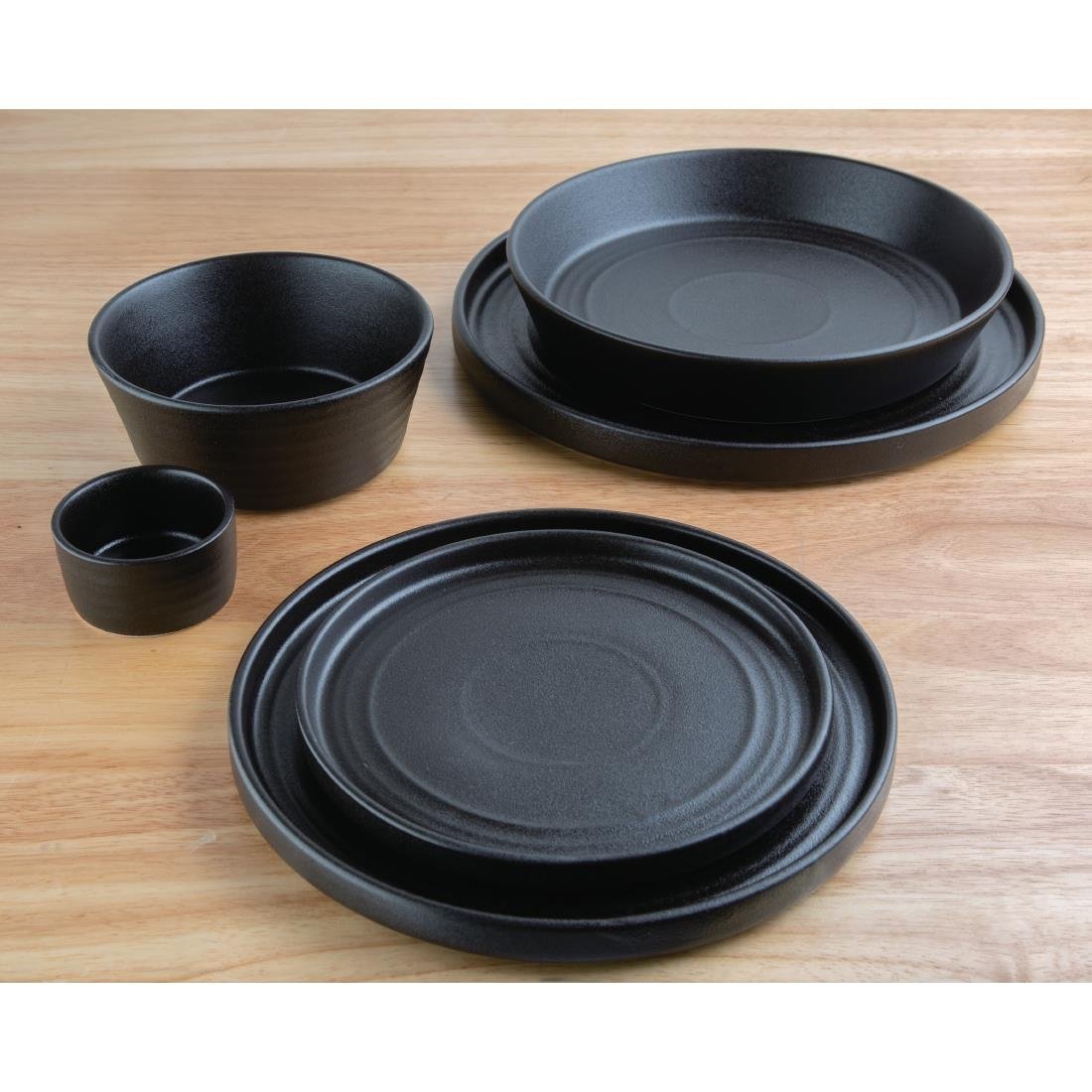 Olympia Cavolo Textured Black Flat Round Plate - 270mm (Box 4)