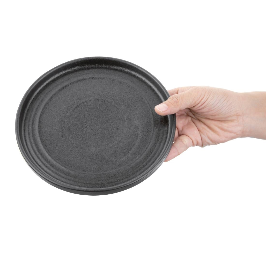 Olympia Cavolo Textured Black Flat Round Plate - 180mm (Box 6)