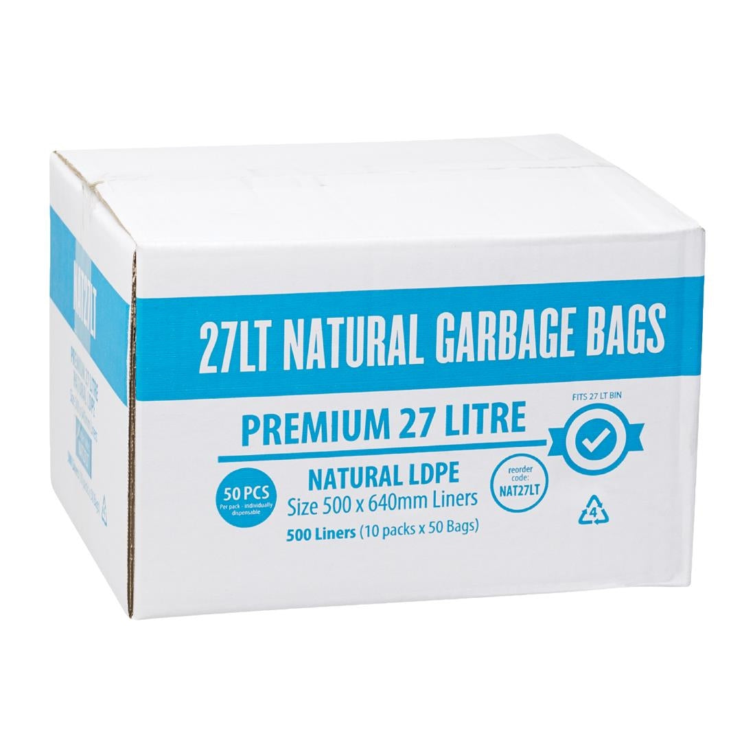 Jantex Kitchen Tidy Food Safe Garbage Bag Clear - 27Ltr (Box 50)