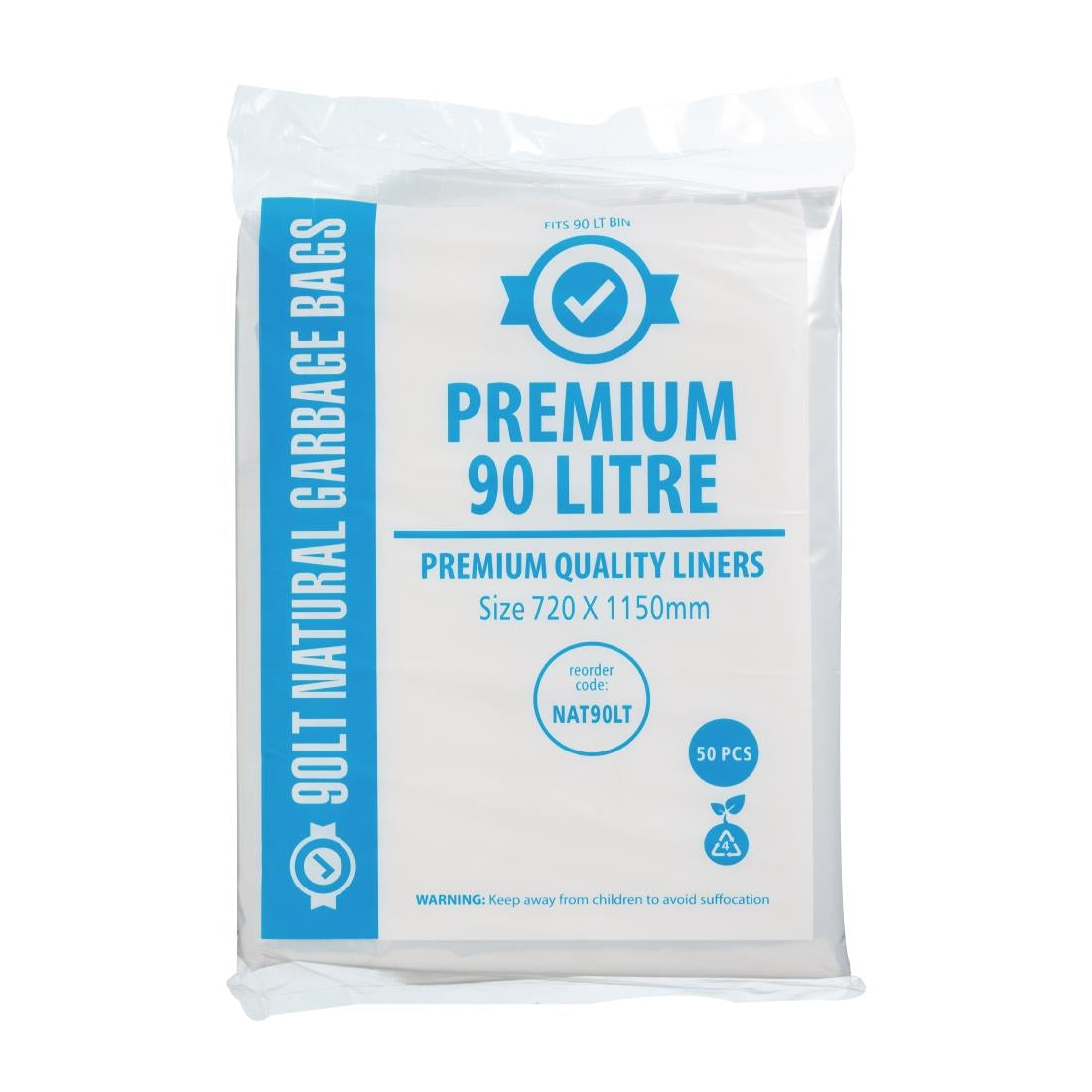 Jantex Premium Food Safe Garbage Bag Clear - 90Ltr (Box 50)