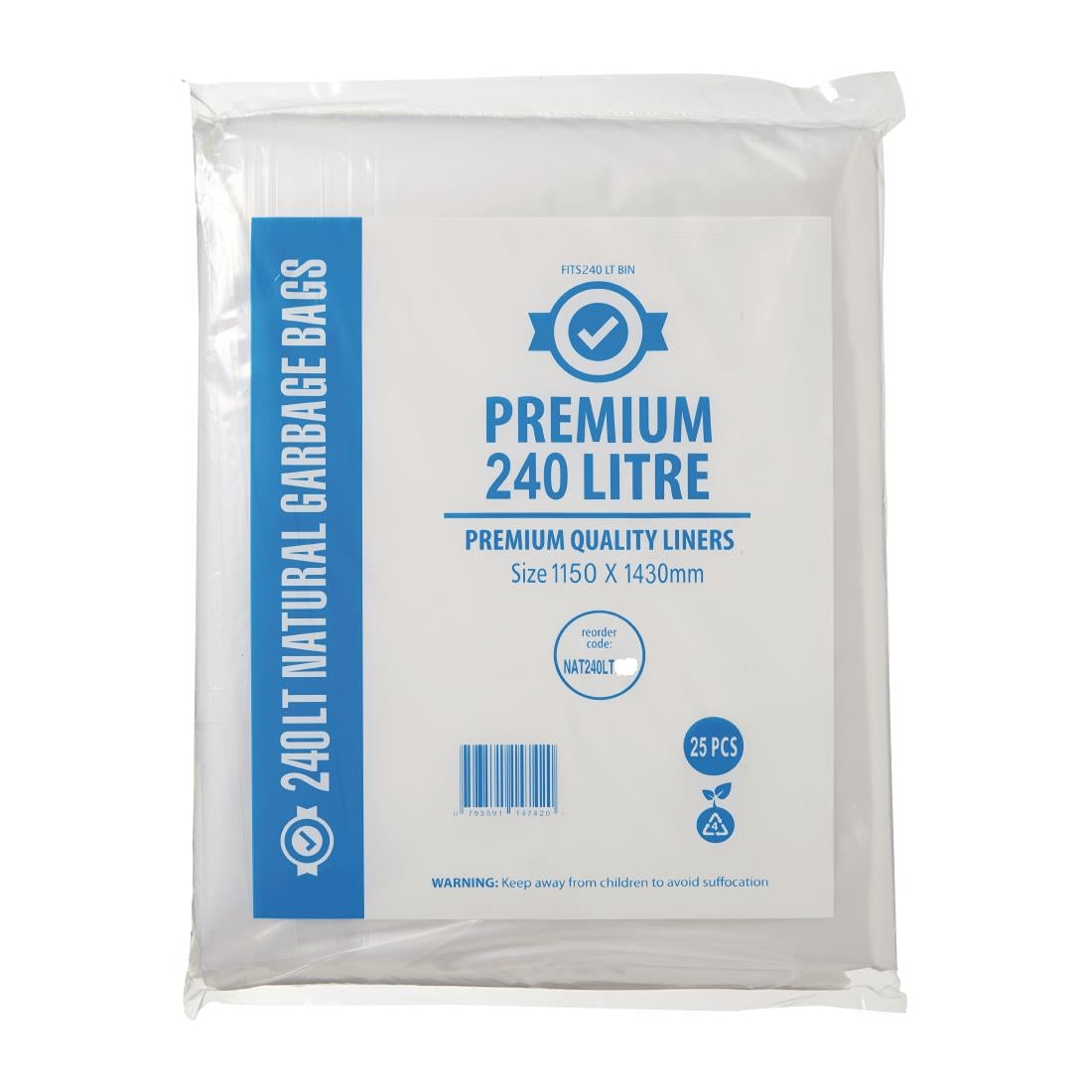 Jantex Premium Food Safe Garbage Bag Clear - 240Ltr (Box 25)