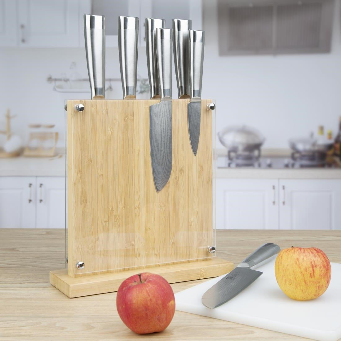 Vogue Magnetic Knife Block Bamboo - 290x270x120mm 11 1/2x 10 1/2x 4 3/4"