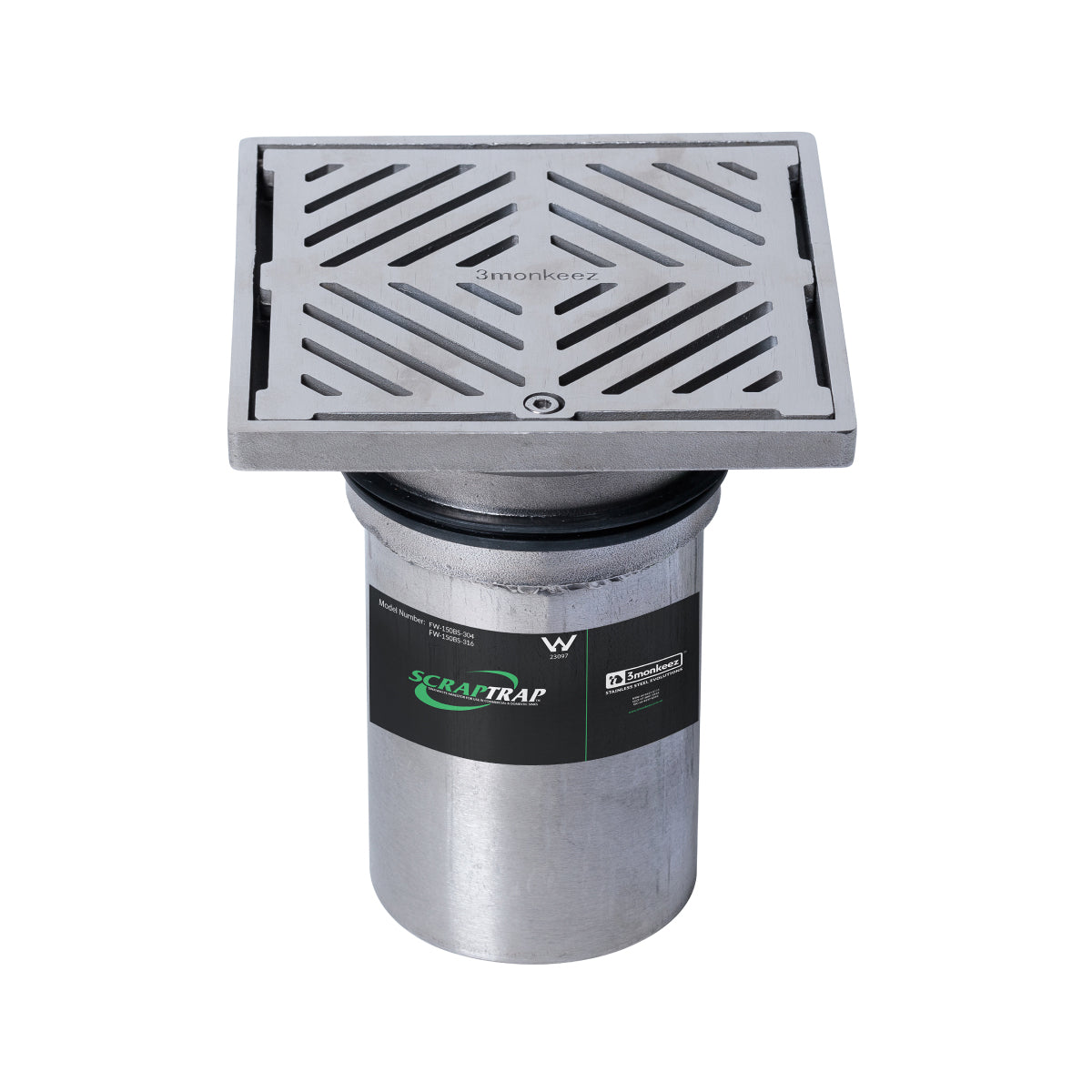 150mm Square Floor Waste Arrestor (suits 100mm pipe) (Heel Proof) FW-150BS-304