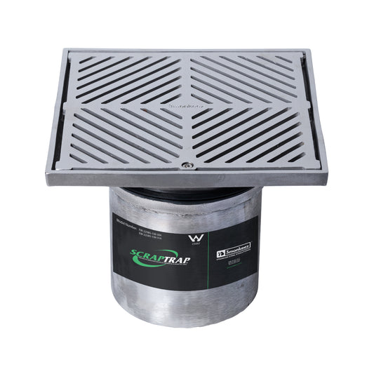 225mm Square Floor Waste Arrestor (suits 150mm pipe) (Heel Proof) FW-225BS-150-304