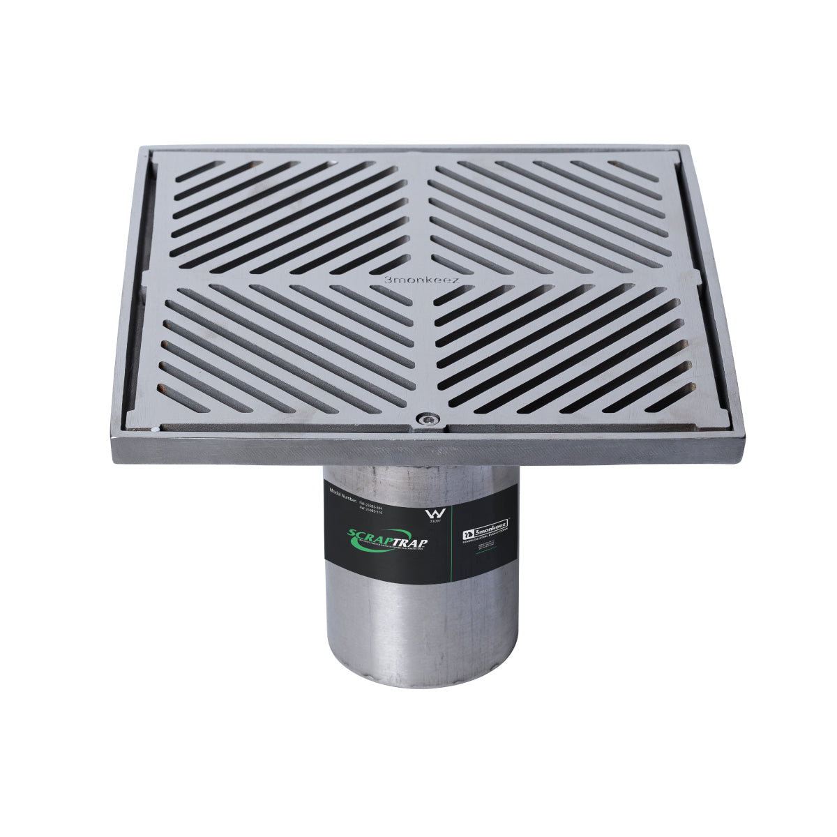 250mm Square Floor Waste Arrestor (suits 100mm pipe) (Heel Proof) FW-250BS-316