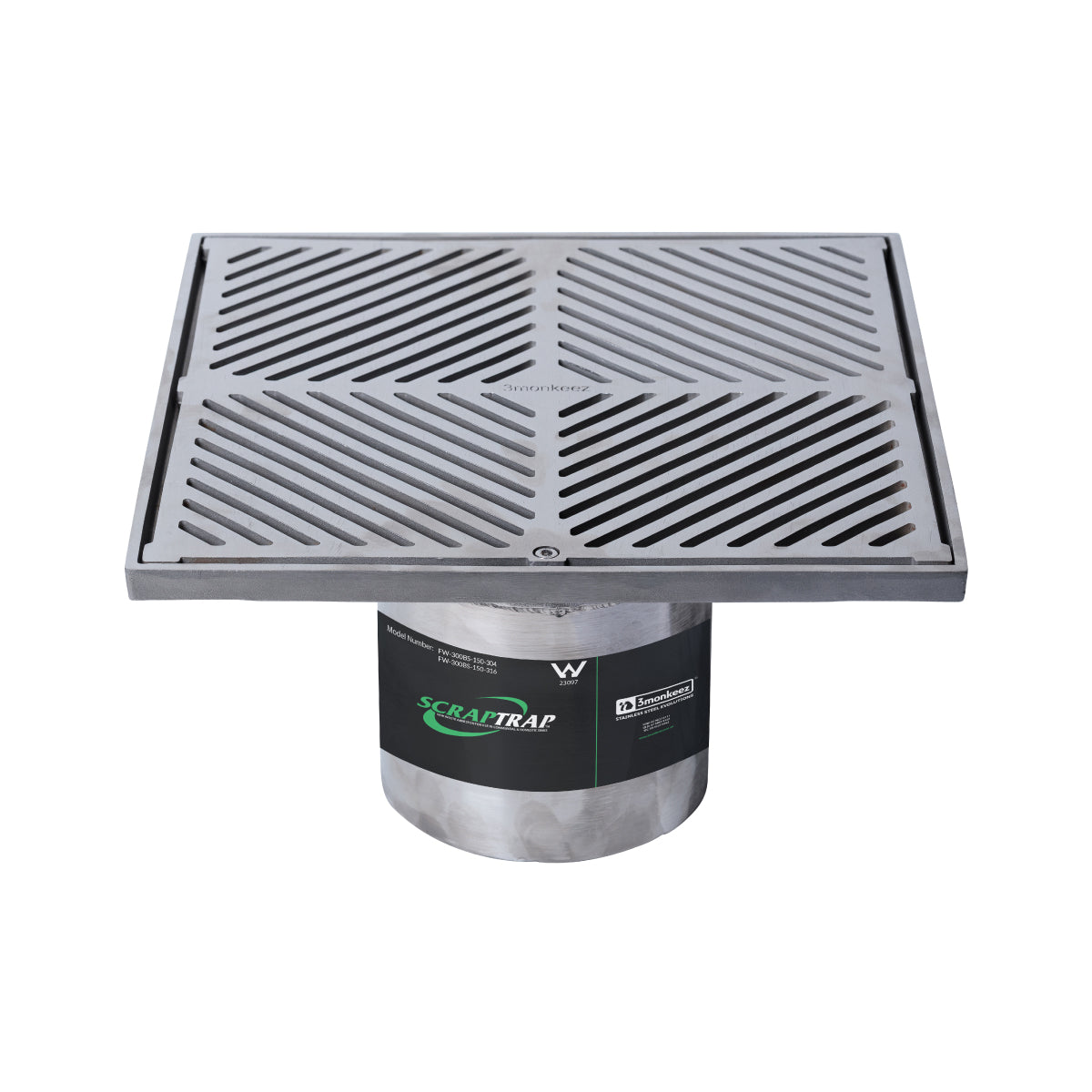 300mm Square Floor Waste Arrestor (suits 150mm pipe) (Heel Proof) FW-300BS-150-304