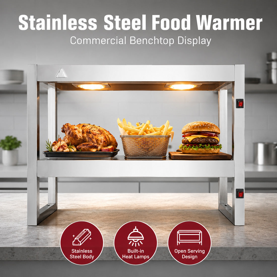 Benchstar Commercial Food Warmer with 4 Lamps – FW4L-092