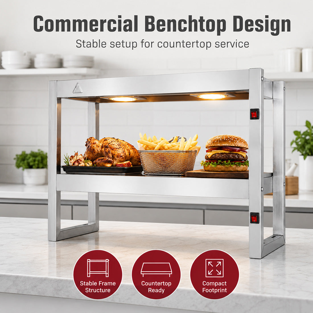 Benchstar Commercial Food Warmer with 4 Lamps – FW4L-092
