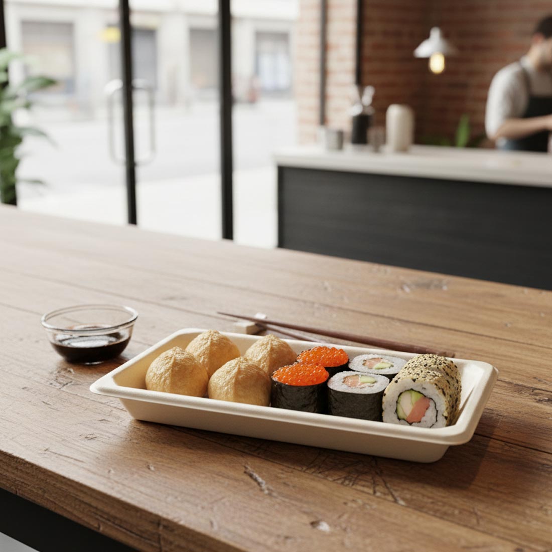 PakMax 6.5"*4.5"*0.8" Sugarcane Sushi Tray - ST-08