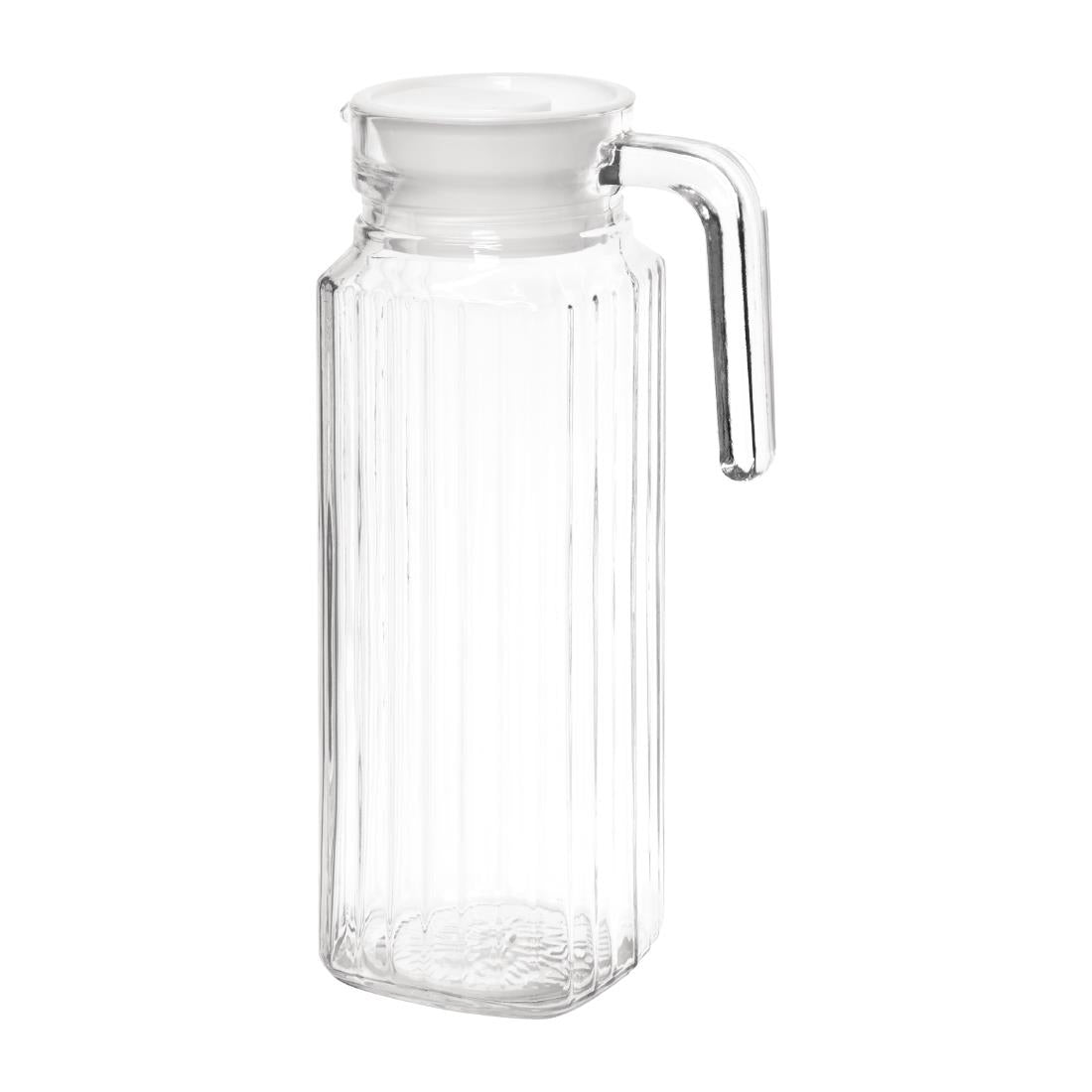 Olympia Ribbed Glass Jug with lid - 1Ltr (Box 6)