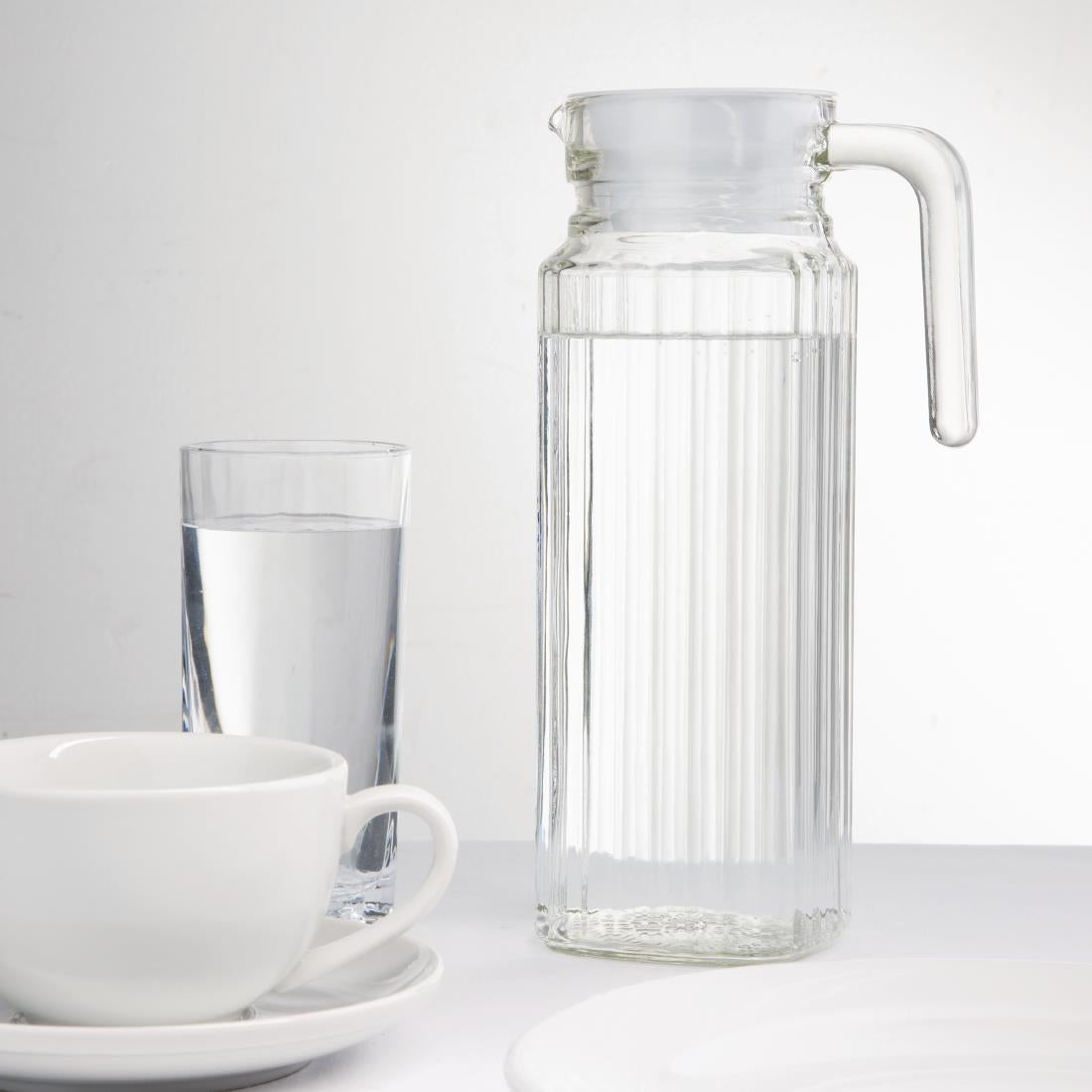 Olympia Ribbed Glass Jug with lid - 1Ltr (Box 6)