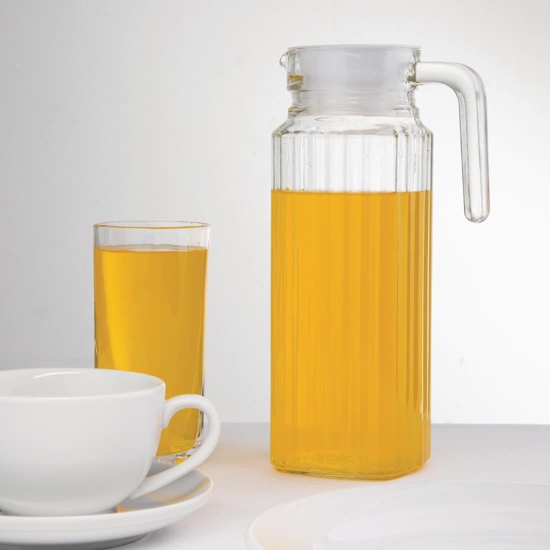 Olympia Ribbed Glass Jug with lid - 1Ltr (Box 6)