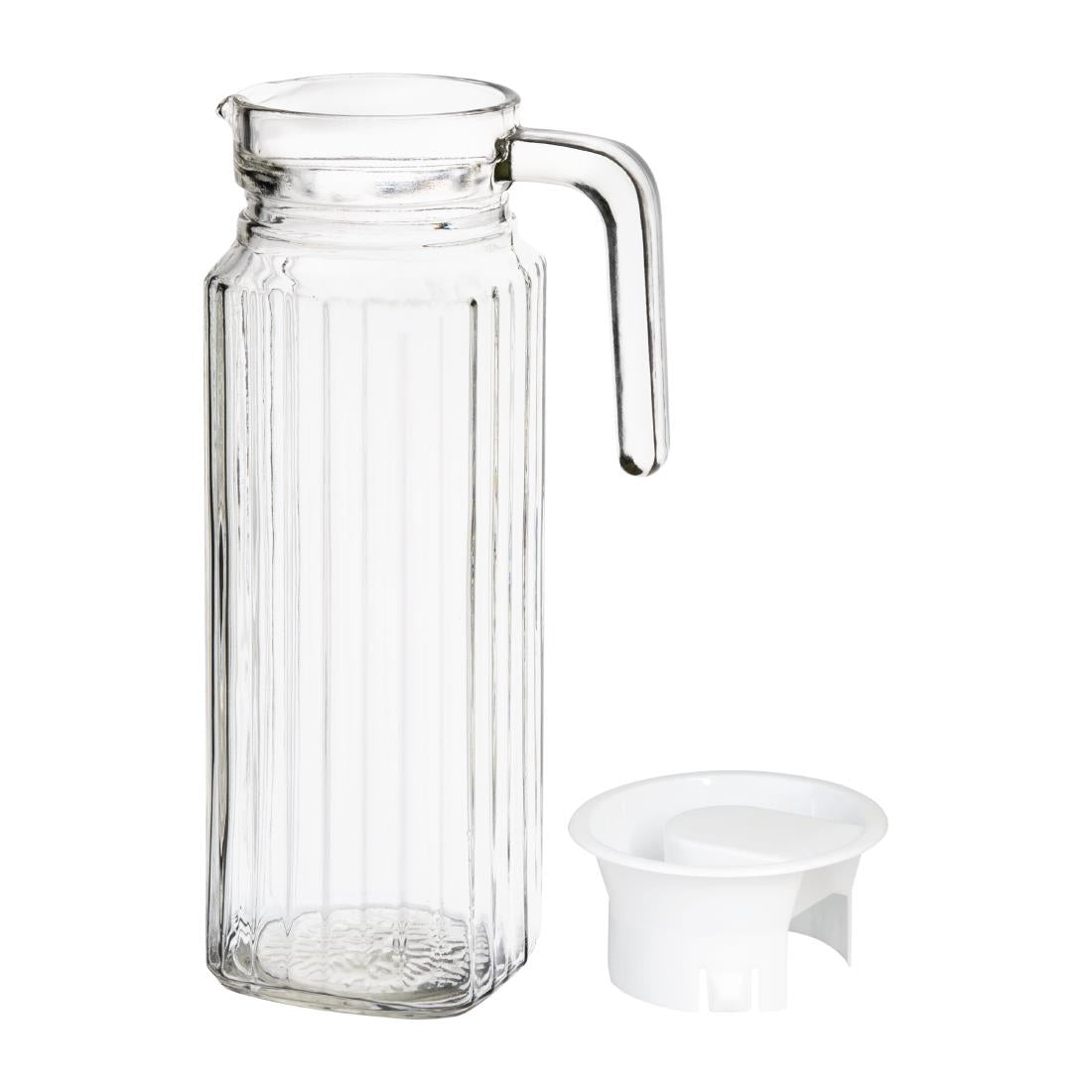 Olympia Ribbed Glass Jug with lid - 1Ltr (Box 6)