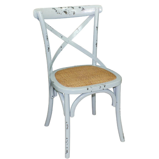 Bolero Wooden Dining Chair with Cross Backrest (Box 2) Antique Blue Wash